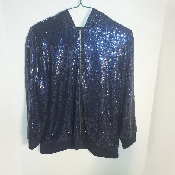 Chicos Zenergy Navy Blue Sequined Hoodie Jacket size 0 - Picture 3 of 5